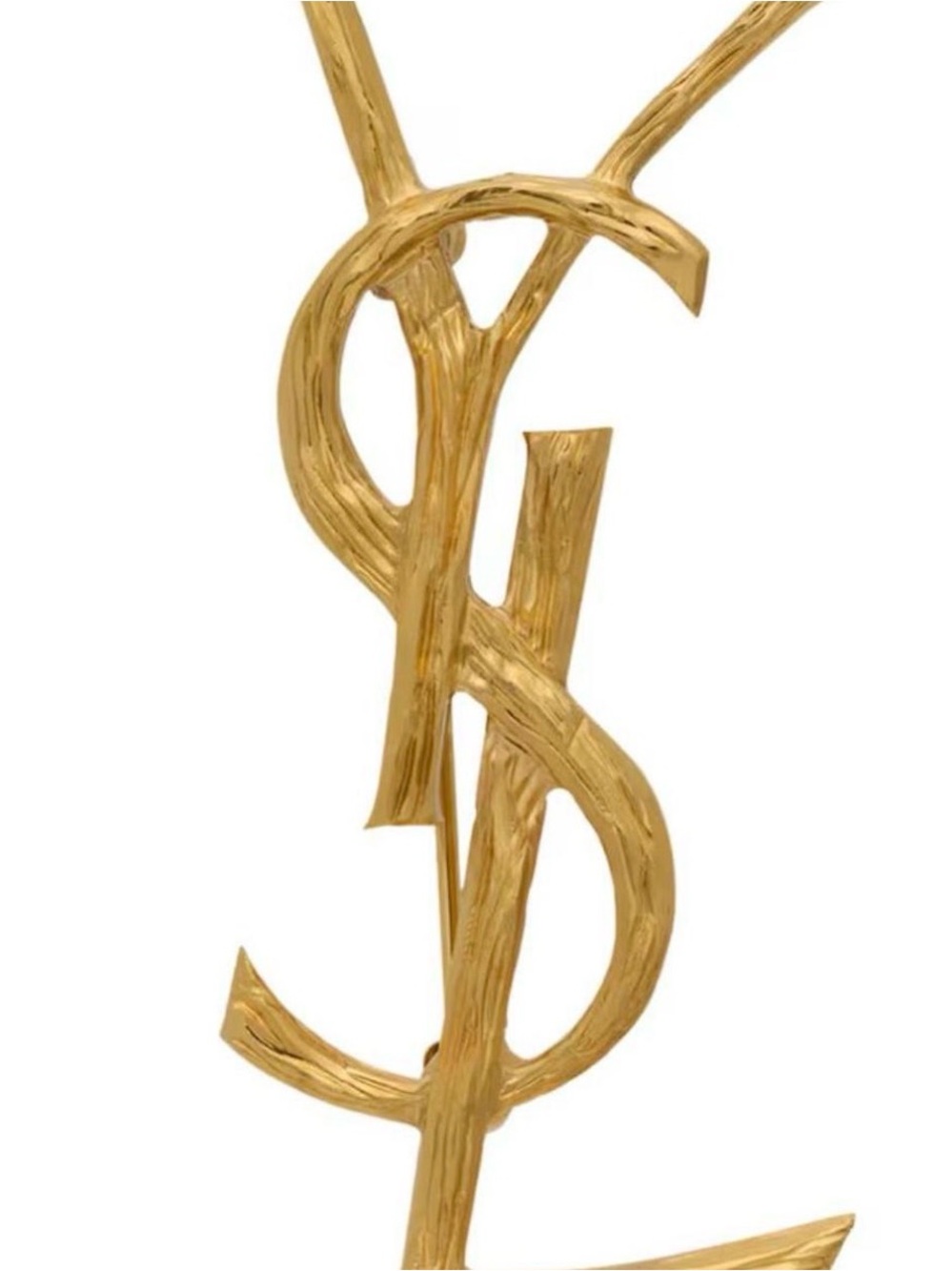 Yves Saint Laurent YSL Logo Brooch Pin Gold Tone
